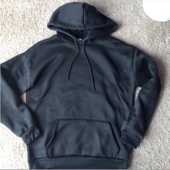 Solid Black Drawstring Hoodie - Picture 1 of 4